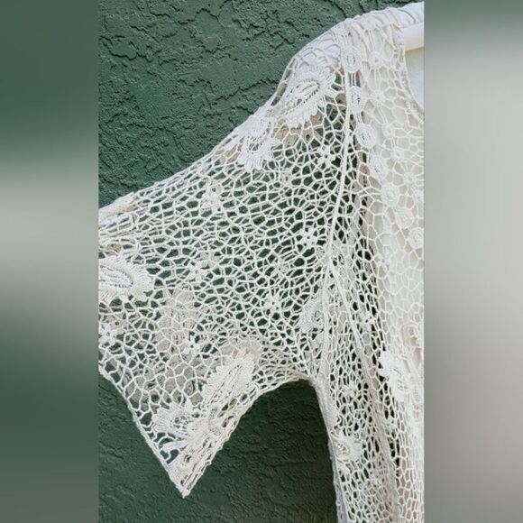 NWT V CRISTINA Natural Woven Knit Butterflies Sheer Top & Sleeveless Lining SM - Picture 4 of 9